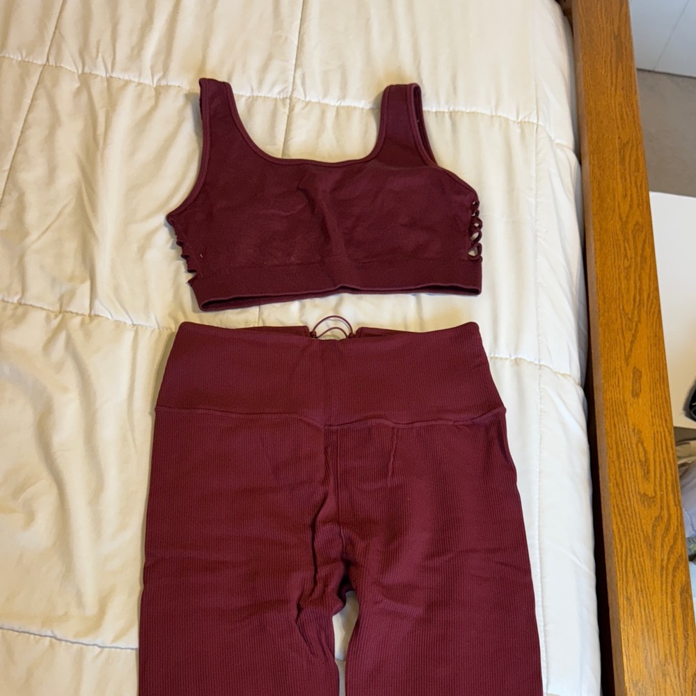 Fabletics Burgundy Leggings and Top Set
